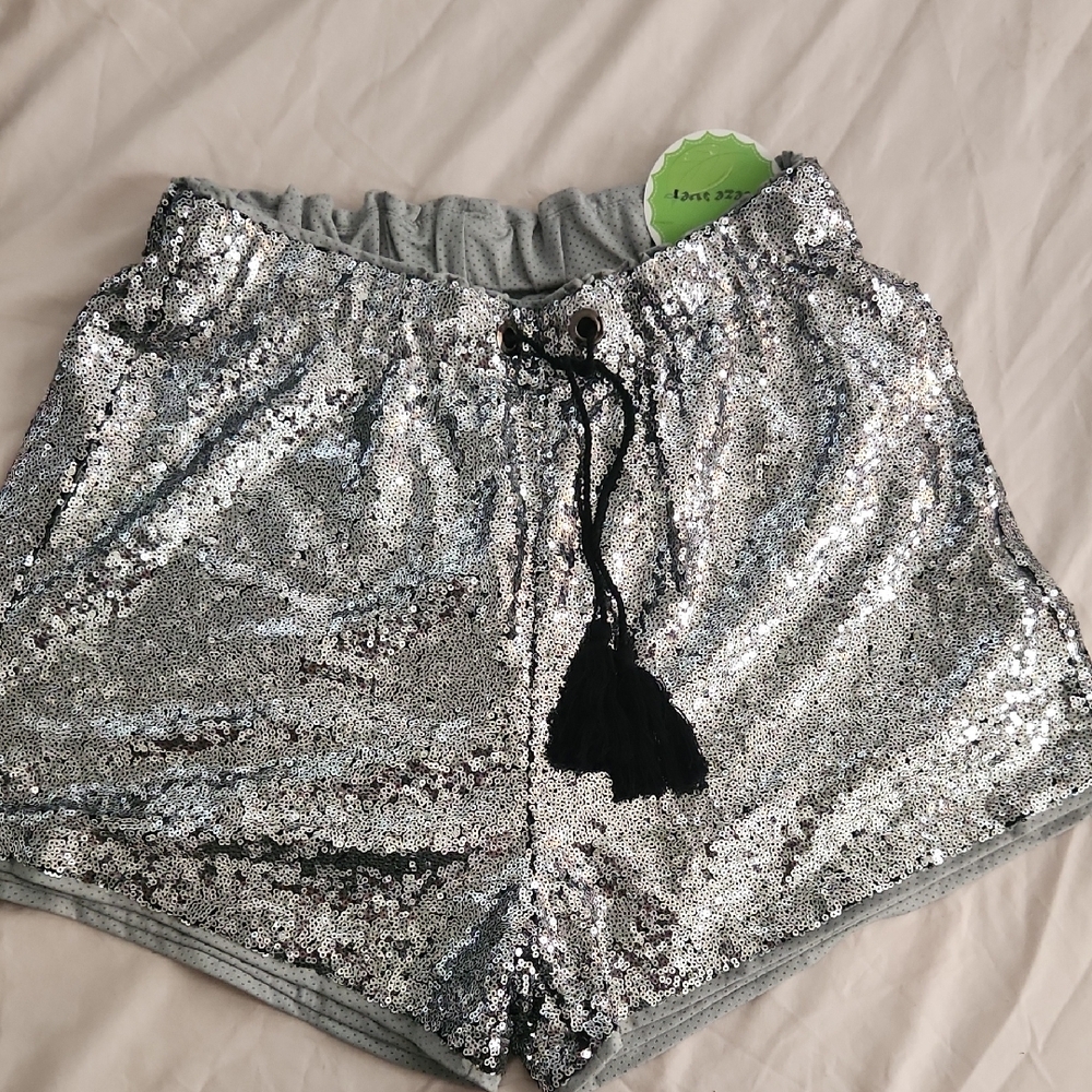 High Waist Silver Sequin Party Shorts Brand New